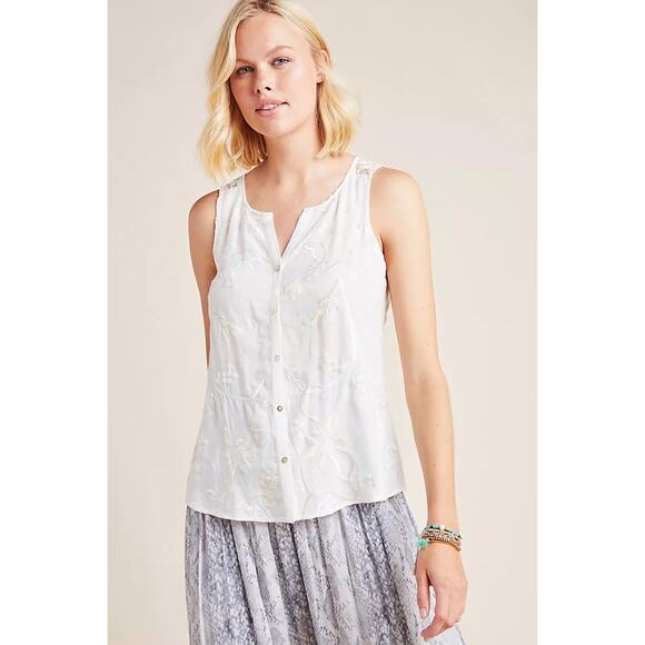 ANTHROPOLOGIE TINY Amarissa Embroidered Lace Blouse Size Small White Cream Chic - Picture 2 of 16